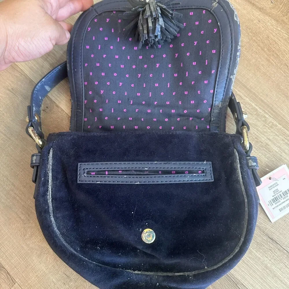 Juicy Couture Pink Scottie Hobo NWT Navy Blue Velour  Embroidered